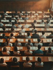 Poster - Students sit closely together in a packed classroom, focused on their outdated books and educational resources amid inadequate school supplies. Generative AI