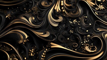 Poster - A luxurious abstract background with swirling black and gold patterns.