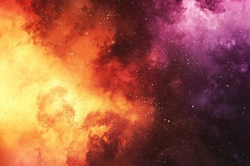 A vibrant cosmic scene featuring a blend of orange, purple, and black hues, reminiscent of deep space and stellar wonders.