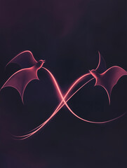 Wall Mural - Vertical Halloween banner or card with two pink or purple bats. postcard on a dark background. postcard, illustration