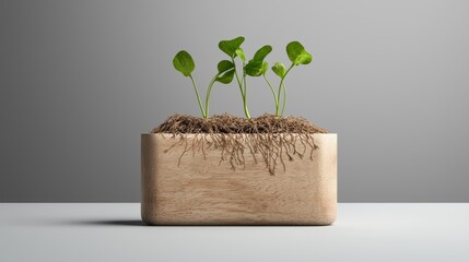 A rice box mockup with a pattern of roots and sprouts etched into the surface, symbolizing growth and sustainability.