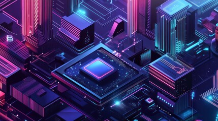 Poster - Abstract Cyberpunk Cityscape with Neon Lights