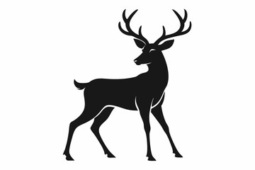 Beautiful wild animal deer silhouette black vector art illustration