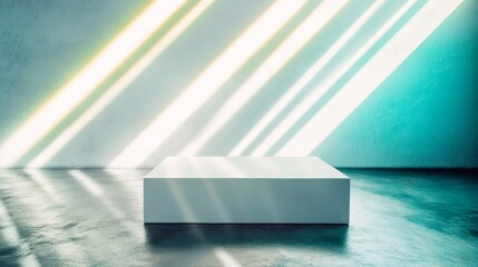 Aufkleber - Futuristic Graph on Smooth White Surface with Neon Light Beams, Dynamic Vivid Shadows, and Modern Cityscape Vibe at Daytime