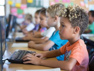 Poster - Diverse Elementary Students Engaged in Learning Activities in Vibrant Classroom Setting During Daytime