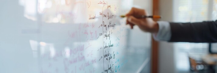 Poster - Diverse Professional Adults Brainstorming on Transparent Smartboard in High-Tech Office During Daytime