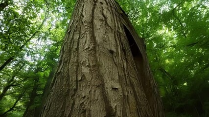 Aufkleber - Sunlight filters through the forest canopy, illuminating the textured bark of a tall tree, evoking awe and wonder, inviting viewers to connect with nature's beauty