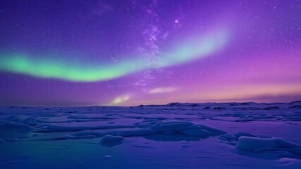 Aufkleber - Green and purple northern lights dancing over a frozen and snowy landscape, creating a magical and mesmerizing atmosphere