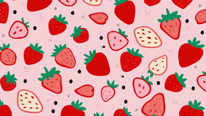 seamless pattern with cute Strawberry and flower illustrations, strawberry background, pattern fruit background