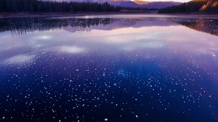 Aufkleber - The deep blue sea reflects a fantasy sky with pink clouds, creating a serene and beautiful atmosphere. The colors blend in a calming gradient, evoking peace and tranquility in this magical seascape