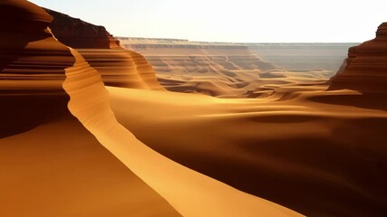 Poster - Fantasy landscape of rolling sand dunes bathed in warm, inviting light. The dunes create a sense of vastness and wonder