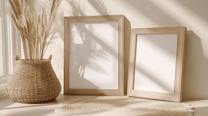 Canvas Print - Two Empty Picture Frames in a Cozy Minimalist Setting