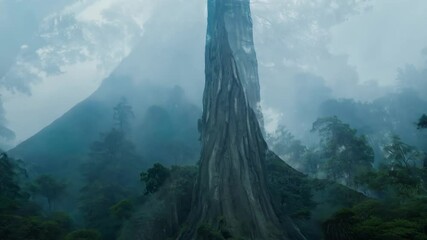 Poster - Enveloped in dense fog, the wild forest transforms into a mystical jungle with a serene, primeval magic