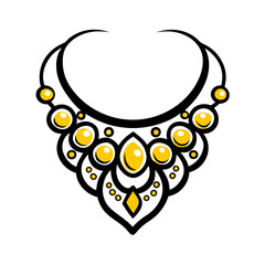 Elegant necklace jewelry illustration in bright yellow color on white background