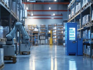 Sticker - Robot Arm in a Warehouse with a Vending Machine