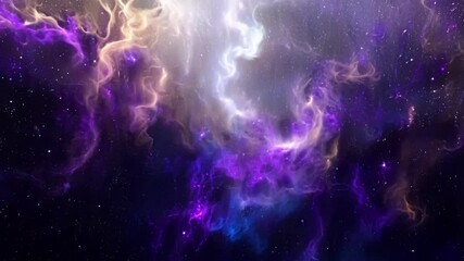 Poster - Vibrant purple and blue nebula clouds burst with life in outer space, surrounded by twinkling stars, creating a mesmerizing cosmic scene perfect for space projects