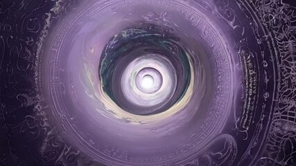 Aufkleber - Purple portal is opening, revealing a bright light at the end of a tunnel of concentric circles covered in magical symbols. This abstract illustration evokes magic and fantasy