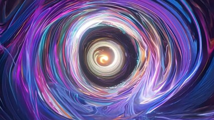 Canvas Print - Mesmerizing tunnel of swirling abstract shapes in vibrant shades of blue. Purple. And orange leads towards a radiant light source. Blending colors smoothly in a liquid like motion