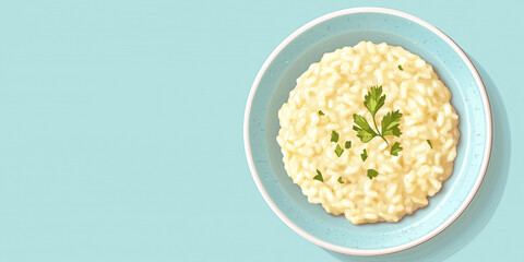 Wall Mural - Plate of risotto with creamy grains of rice, spread across a shallow dish