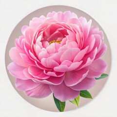 Sticker - A Single Pink Peony Blossom on a White Background, Digital Painting, Close-up, Delicate, Feminine, Floral, Beauty