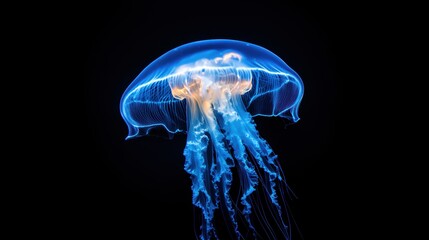 A glowing jelly fish with dark background