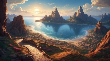 Wall Mural - Beautiful  landscape of idyllic mountains and sea