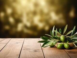 Olive background with a wooden table, product display template. Olive background with a wood floor. Olive and white photo of an empty room