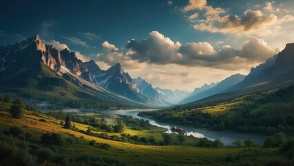 Wall Mural - Wallpaper landscape of clean lake in high mountains