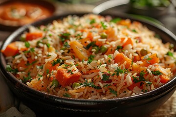 Wall Mural - Classic vegetable pulav with seasoned basmati rice