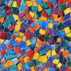 Poster - Vibrant mosaic pattern of irregular colorful tiles creating dynamic abstract background perfect for creative design projects and decorative art applications.