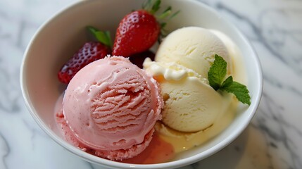 Wall Mural - Special creamy ice cream paired with homemade organic fresh fruit ice cream