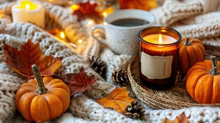 Wall Mural - A photo of an amber glass candle in the middle