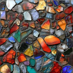 Poster - A vibrant mosaic made from colorful stones and tiles arranged in a flowing, wave-like pattern. Perfect for backgrounds, decorative art, and interior design projects.
