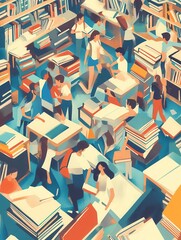 Poster - Students gather in an overcrowded classroom surrounded by outdated books and a shortage of school supplies, emphasizing their pursuit of learning. Generative AI