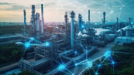 Futuristic Industrial Landscape with AI Connectivity