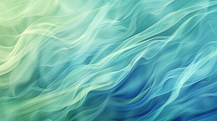 Wall Mural - An abstract background with soft, flowing waves of color in gradient shades of blue and green, resembling water or air currents, providing a sense of calm and fluidity