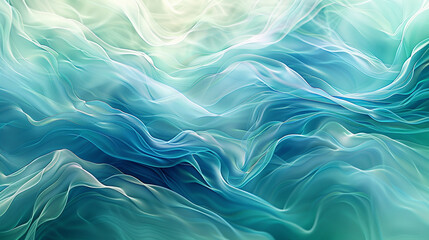 Wall Mural - An abstract background with soft, flowing waves of color in gradient shades of blue and green, resembling water or air currents, providing a sense of calm and fluidity