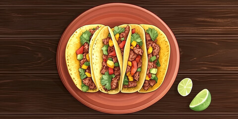 Plate with soft tacos containing a balanced filling of meat and vegetables