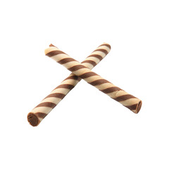 Two rolls of brown and white striped wafers are suitable for food blogs, snack ads, or dessert product packaging design projects