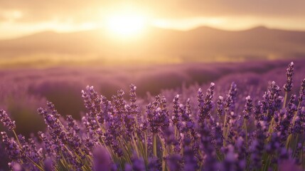 Wall Mural - A lavender field in bloom, symbolizing serenity and calm, perfect for wellness and relaxation promotions