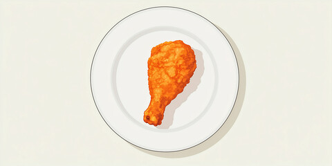 Wall Mural - Single fried chicken drumstick centered on a clean, white plate