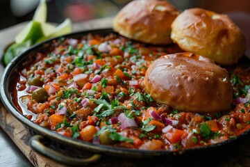 Savory Pav Bhaji featuring a mixed vegetable curry served with bread rolls