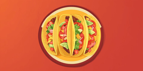 Wall Mural - Top-down view of tacos with visible fillings, neatly arranged on a plain white dish