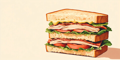 Poster - Turkey club sandwich cut into quarters with turkey, bacon, lettuce, and tomato