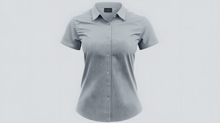 Grey short sleeve women's button-down shirt mockup, front view, isolated