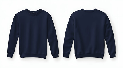 Navy blue crew neck sweatshirt mockup front and back view