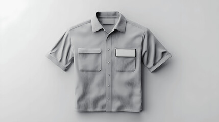 Wall Mural - Grey bus driver uniform mockup short-sleeve shirt with name badge