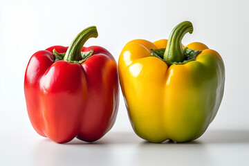 Wall Mural - Yellow and red bell pepper isolated on white background, Close up shot sweet pepper on white.