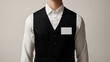 © Matthias - Black waiter uniform mockup vest over white shirt with name badge