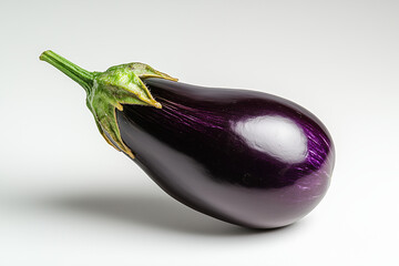 Fresh harvest eggplant with isolated on white background, Close up shot purple shiny eggplant skin.